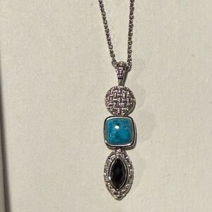 Genuine (925) Sterling Silver Necklace with Turquoise and Onyx Stones